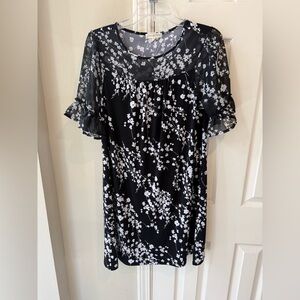 JOIE DE VIVRE Black & White Floral Dress Women's Small Knee Length Sheer Accents